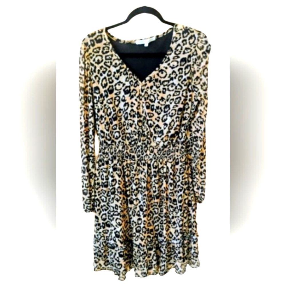 Madison & Hudson Long Sleeve Leopard Print Boho Stretch Lined Dress SZ XL